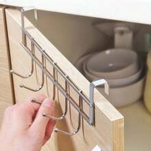 5-Hook Over The Door Storage Rack, Stainless Steel No Drill Invisible Creative Door Hanging Hooks For Cabinet, Kitchen, Coat - Multicolor - View 8