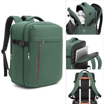 Cabin Bag Backpack 40x30x20 For Women And Men Flight Approved Underseat Carry On Personal Item 15.6 Inch Laptop 180 Degree Clamshell Opening Lightweight Water Resistant With Luggage Strap Cable Pass Through Green