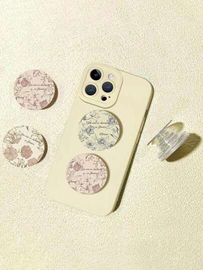 Valentine's Day Gift 1pc Retro Hand-Painted Flower Mobile Phone Holder, Foldable Air Cushion Holder, Retractable Mobile Phone Holder, Desktop Support Stand, Adjustable, Retractable, Lightweight, 360° Rotation, Compatible With Apple And Android Phones, Birthday, Family, Friend Gifts, Squeeze Bubble Mobile Phone Holder, Mobile Phone Accessories