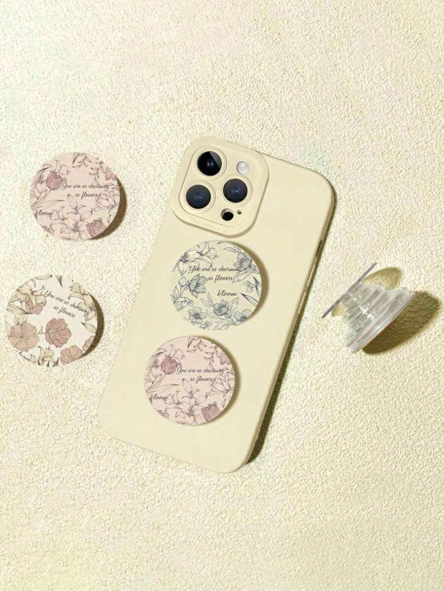 情人节礼物 1个复古手绘花朵手机支架，可折叠气垫支架，可伸缩手机支架，桌面支架，可调节，可伸缩，轻便，360°旋转，兼容苹果和安卓手机，生日、家人、朋友礼物，挤压气泡手机支架，手机配件 - 彩色 - 查看 1