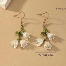 Stylish White Lily-Of--Valley Pendant Earrings - Bohemian Style, Made Of Zinc Alloy With Iron Ear Studs, Suitable Casual Wear. - 彩色 - 查看 3