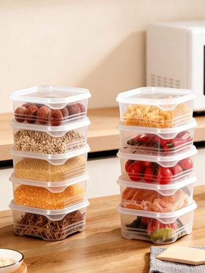 20pcs (10 Boxes + 10 Lids) Multi-Functional Food Storage Containers With Lids, Lunch Boxes, Kitchen Tools, Accessories, Household Kitchen Supplies, Stackable, Suitable For Refrigerator Freezer, Heat Resistant, Reusable, Meat Vegetable Meal Prep Storage