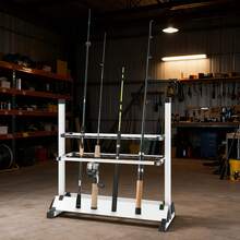 Expositor de cañas de pescar, soporte de almacenamiento para 24 cañas, almacenamiento de cañas de pescar - Plateado - Ver 5