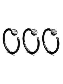 1pc/3pcs/5pcs Hip-Hop Style 304 Stainless Steel Rhinestone Nose Ring, Unisex Street Fashion Body Piercing Nose Jewelry - Multicolor - View 18