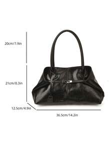 1个女士大容量手提包，PU皮革单肩包，休闲经典简约设计师商务风格包，时尚女士通勤包，黑色、白色、棕色、银色 - 黑色 - 查看 7