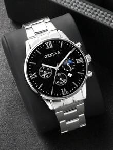 男士休闲商务石英表三件套 - 时尚圆形表盘，日期显示，合金表壳和不锈钢表带 - 完美的男士节日礼物 - 彩色 - 查看 6