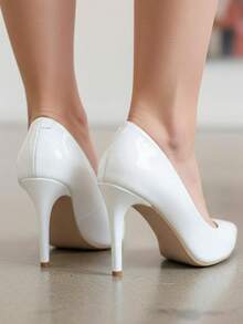 Women's Elegant Patent Leather Stiletto Heel Shoe (9.5 Cm) Comfortable, Available In Black, Pink, Red, Nude, Rose, And Blue. - 白色 - 查看 1
