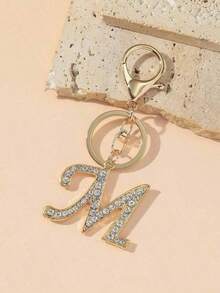 1pc Women's Fashion A-Z Letter Decorated Chain Pendant Keyring Wallet Handbag Charm - 銀色 - 查看 9