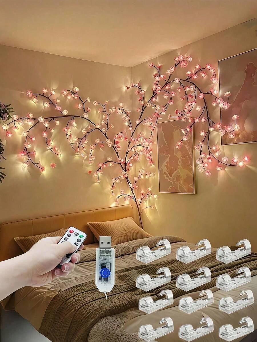 1.9m/6.2ft 96 LED Cherry Blossom Tree Branch Lights, Remote Control, 8 Lighting Modes, Flexible Willow Vine Twig Fairy Lights, Floral Wall Decor For Bedroom, Home, Spring Decor DIY - Màu trắng ấm áp - Xem 1