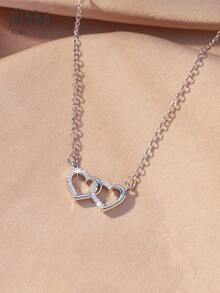 Hihho Rhinestone Decor Circle Charm Necklace - Silver - View 10