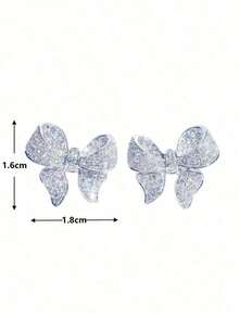 1 Pair Of Copper Inlaid Cubic Zirconia Bowknot Earrings - 銀色 - 查看 6