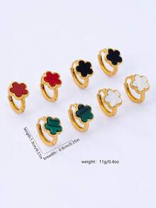 4对/套四叶草耳环，经典简约设计，百搭甜美精致，高品质通勤及日常配饰，红色新年版多巴胺耳环套装 - 彩色 - 查看 2