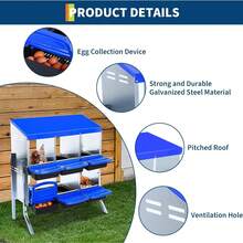 Chicken Nesting Boxes, 6/810-Compartment Metal Chicken Nesting Box  Removable Tray, Ventilation Holes, Easy Egg Collection, Rustproof Galvanized Steel - Blue - View 9