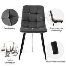 Set Of 4 Dining Chairs, Dark Grey, With Backrest, Velvet Seat And Metal Frame. - Grey - View 7