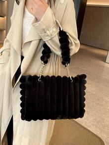 新款蓬松大容量单肩包，时尚大容量通勤包，秋冬季百搭女士腋下包 - 黑色 - 查看 4