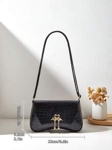 1pc Fashion Crocodile Embossed Women's Shoulder Bag With Swan Decor, Dual-Sided Thick & Comfortable Lightweight Handle, Versatile For Outings, Parties, Gatherings - Black - View 2