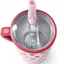 mikenda 1 Pc 40oz Heart Print Stainless Steel Tumbler With Handle And Straw, Cute Valentine Style Large Capacity Insulated Coffee Mug, Reusable Travel Cup For Home, Office And On-The-Go - Hot Pink - View 5