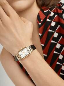 Anne Klein 女士石英正装腕表，配真皮表带 - 黑色 - 查看 6