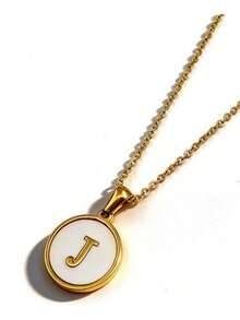 1pc 18K Gold Stainless Steel Letter Pendant Necklace - Gold - View 36