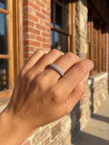 1枚925纯银弧形微镶锆石戒指，女士纯银派对及生日戒指，时尚珠宝礼品 - 弧形微密鑲戒指 - 查看 6