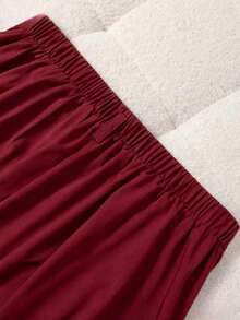 Women's Elegant Long Pleated Polyester A-Line Skirt, Casual & Versatile, Non-Stretch - Burgundy - View 3