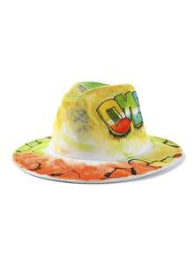 LEAJOURNO. 1pc Unisex Hand-Painted Felt-Like Fashionable Y2K Style Panama Hat, Outdoor Cap - Orange - View 7