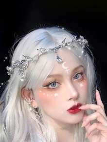 1 chiếc băng đô hình lá pha lê, phụ kiện tóc pha lê, trang sức cài tóc cô dâu, vòng cổ hình lá cổ điển, băng đô đính đá, mặt dây chuyền cài tóc, phụ kiện tóc cô dâu, phụ kiện tóc cưới. - Bạc - Xem 2