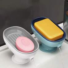 2-In-1 Bathroom Soap Holder, Countertop Drainage Soap Box With Suction Cup, Suitable For Dual Storage And Storage Of Round, Square, And Large Soap, No Punching Suction Cup Soap Box, Bathroom Drainage Soap Holder, Household Fragrance Soap Tray, Non Marking Storage Box - White - View 4