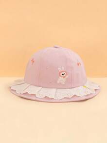 1 Stück Kleinkind Cartoon Hase Schleife Kirsche Stickerei Spitzenbesatz Fischerhut mit Kordelzug, beige und rosa 2 Farben erhältlich, modisch süßer kindlicher Charme, leichter Sonnenschutz Hut, geeignet als Geburtstags- und Feiertagsgeschenk für 2-3 Jahre alte Mädchen, Frühlings-/Sommeroutdoor-Spiel und Reisen - Verschiedenfarbig - Übersicht 11