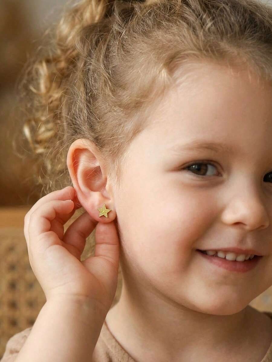 1 Pair Cute Delicate Gold Stainless Steel Five-Pointed Star Decorative Earrings, Unisex Jewelry Accessories For Party - Gold - View 1