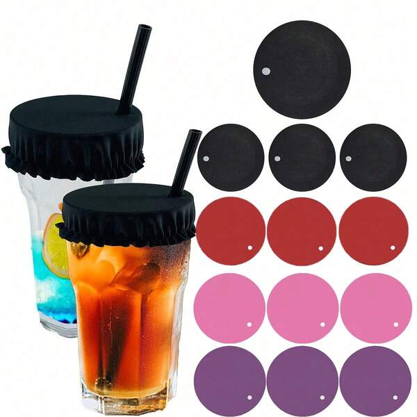 3pcs Reusable Polyester Drink Covers With Hole, Stretchable Cocktail Cup Rim Protectors For Party Drinks, No Power Required