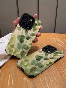 1pc Fashion Personalized Eucalyptus Leaf Striped Faux Leather Protective Soft Phone Case, Suitable As Birthday, Holiday Gift For Friends, Family, Couples, Compatible With IPhone 17/17 Air/17 Pro/17 Pro Max, 16/16 Plus/16 Pro/16 Pro Max, 15/15 Plus/15 Pro - Multicolor - View 2