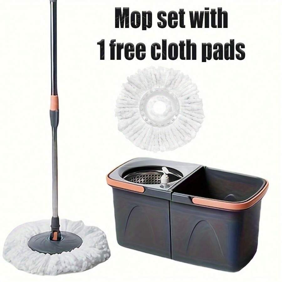 Home Use Round Mop And Separate Bucket, Comes With Replaceable Mop Pads And Spray Bottle. Hands-Free Mop Washing, Flexible Rotating Flat Mop, Dust Mop. Dry And Wet Use, Household Items, Cleaning Tools. Back-To-School Season.Halloween Christmas - 1 cây lau nhà + 1 xô + 1 khăn lau - Xem 1