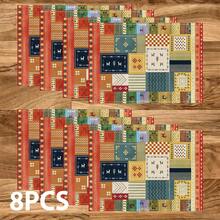 1/4/6件套，复古波西米亚风格餐垫，亚麻餐桌垫，饰有传统灯笼图案，可水洗印花餐垫，表面保护垫，是节日厨房和家庭聚会的理想装饰。 - 彩色 - 查看 13