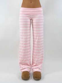 Women's Comfy Pajama Pants Wide Leg Lounge Palazzo Yoga Pants Stretch Casual Floral Print Fold Waist Pants - Hồng - Xem 7