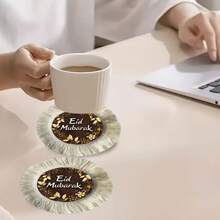 1/4/6 szt. Zestaw dekoracji festiwalowych z motywem Bliskiego Wschodu w kolorze złotym, z kwiatowymi i liściowymi motywami, metaliczna podkładka/podkładka z lnianego materiału z nadrukiem i frędzlami - Wielokolorowe - Zobacz 10