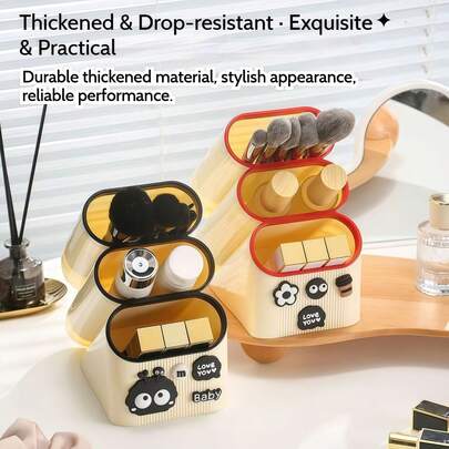 1pc Desktop Stationery Storage Box, Three-Layer Storage, Red/Black, Can Be Classified For Storage, Suitable For School Dormitories, Business Front Desks, Office Desktops, School Supplies, Stationary, Office Storage Artifact.