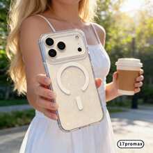 Magnetic Phone Protective Case Compatible With IPhone 17, 17 Air, 17 Pro, 17 Pro Max - Sturdy Transparent Glitter Protective Case With PC Back Cover - Clear - View 33