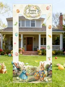 Osterhasen Foto Hintergrund, Frühlings Hasen Ei Muster Hintergrund Dekorationsprops, Osterparty hängende Dekorationsbanner, Fröhliche Ostern Foto-Props, Ostergeschenke, Fröhliche Ostern - Verschiedenfarbig - Übersicht 7