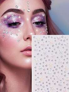 1Sheets 3D Glitter Aesthetic Dreamy Face Stickers, Rhinestone Decoration 3D Starfish Rhinestone Design Face Gems, Perfect For Gatherings, Parties, Performances, And Other Facial Diamond Stickers - Multicolor - View 2