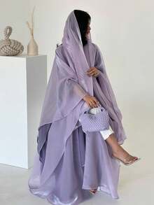 New Middle Eastern Dubai Turkey Lily Sequin Robe With Headscarf - Mauve Purple - View 1