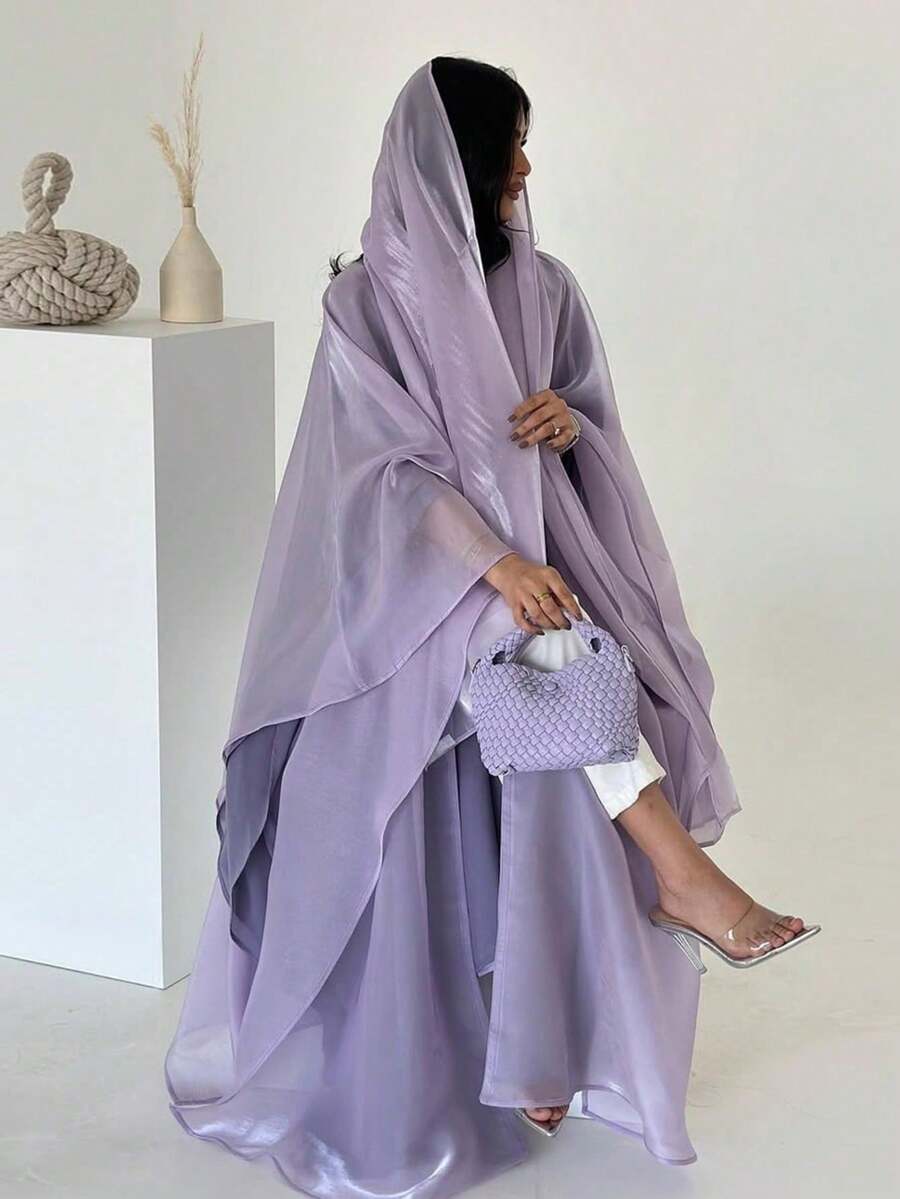 New Middle Eastern Dubai Turkey Lily Sequin Robe With Headscarf - Mauve Purple - View 1