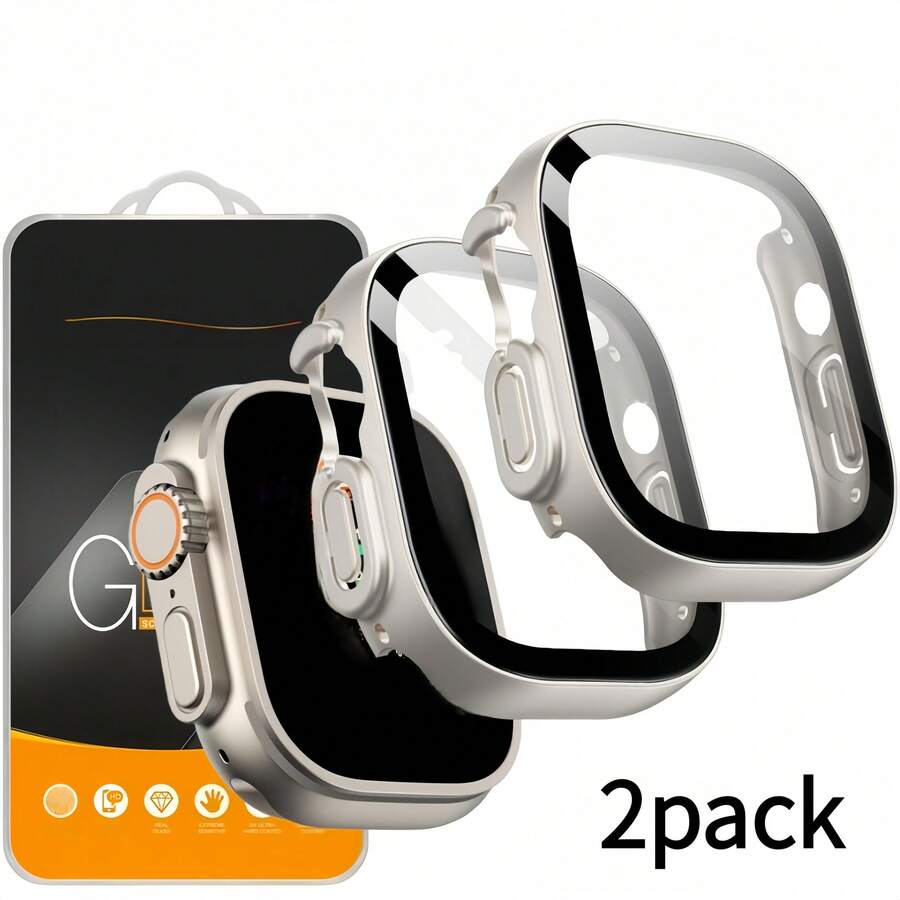 2个装手表保护壳，带屏幕保护膜，适用于 Ultra 3/2/1 49mm，内置钢化玻璃膜，高灵敏度，超清晰，高硬度 - 2個鈦色 - 查看 1