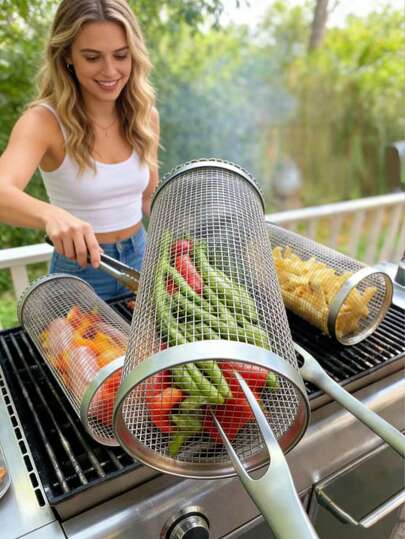 Detachable Handle Barbecue Grill Basket, Suitable For Outdoor Home Cooking, Great For Grilling Fish, Shrimp, Meatballs, Ideal For Picnics, Garden Parties And Camping, Easy To Clean