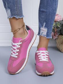 Popular Styles In 2026 Include Pink And Green Color-Blocked Women's Casual Low-Top Sneakers, Retro Archand Training Shoes, And Comfortable Running Shoes. - Hồng - Xem 4