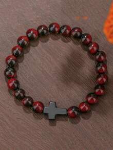 Bestselling Turquoise Cross Beaded Bracelet For Men, Tiger Eye, White Sandalwood, Black Obsidian, Lapis Lazuli Bead Bracelet Jewelry - Bracelet - View 15