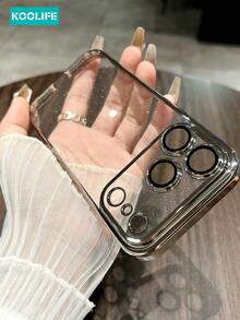 1pc Electroplated Metallic Glossy PC Phone Case, Fashionable Protective Cover With Built-In Lens Protector And Raised Lens Protection, Compatible With IPhone 17/17 Pro/17 Pro Max - Silver - View 1