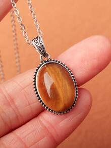 1 pieza Collar con colgante de piedra de ojo de tigre natural, diseño de pareja de moda - piedra ojo de tigre - Ver 8