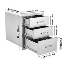 18x23 Inch Outdoor Kitchen Stainless Steel Triple Access BBQ Drawers With Chrome Handle, 18 X23 X 23 Inch - 18" X 23" X 23" - View 10