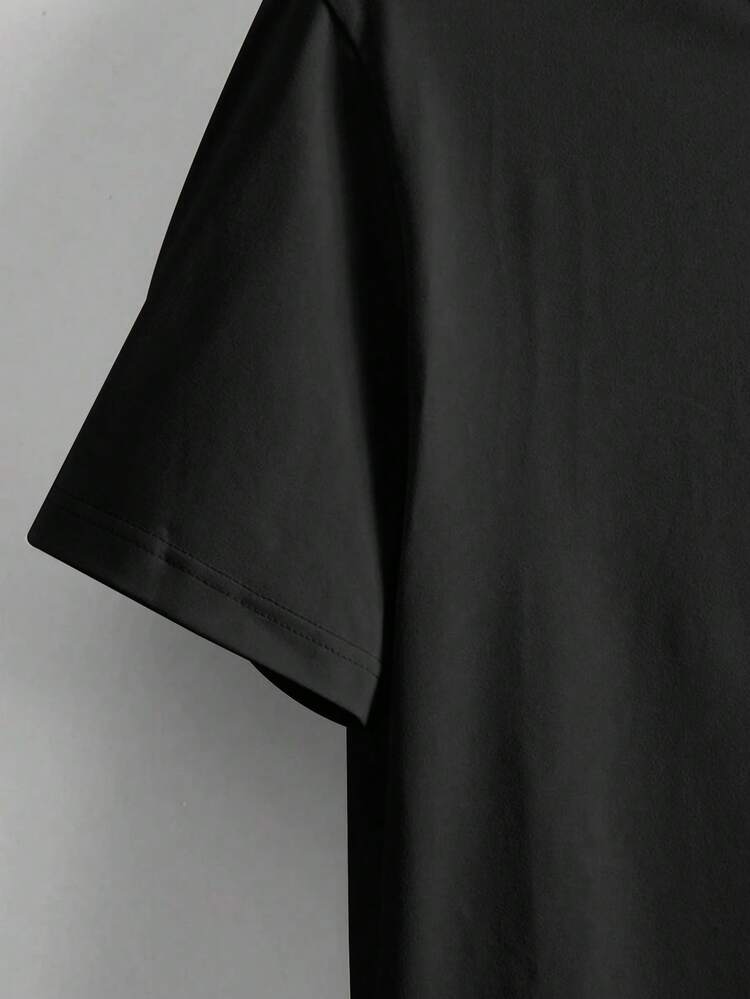 男士夏季时尚数码88印花短袖T恤和短裤两件套休闲装 - 黑色 - 查看 5